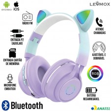 Headphone Bluetooth Gatinho LEF-1037 Lehmox - Lilás Azul